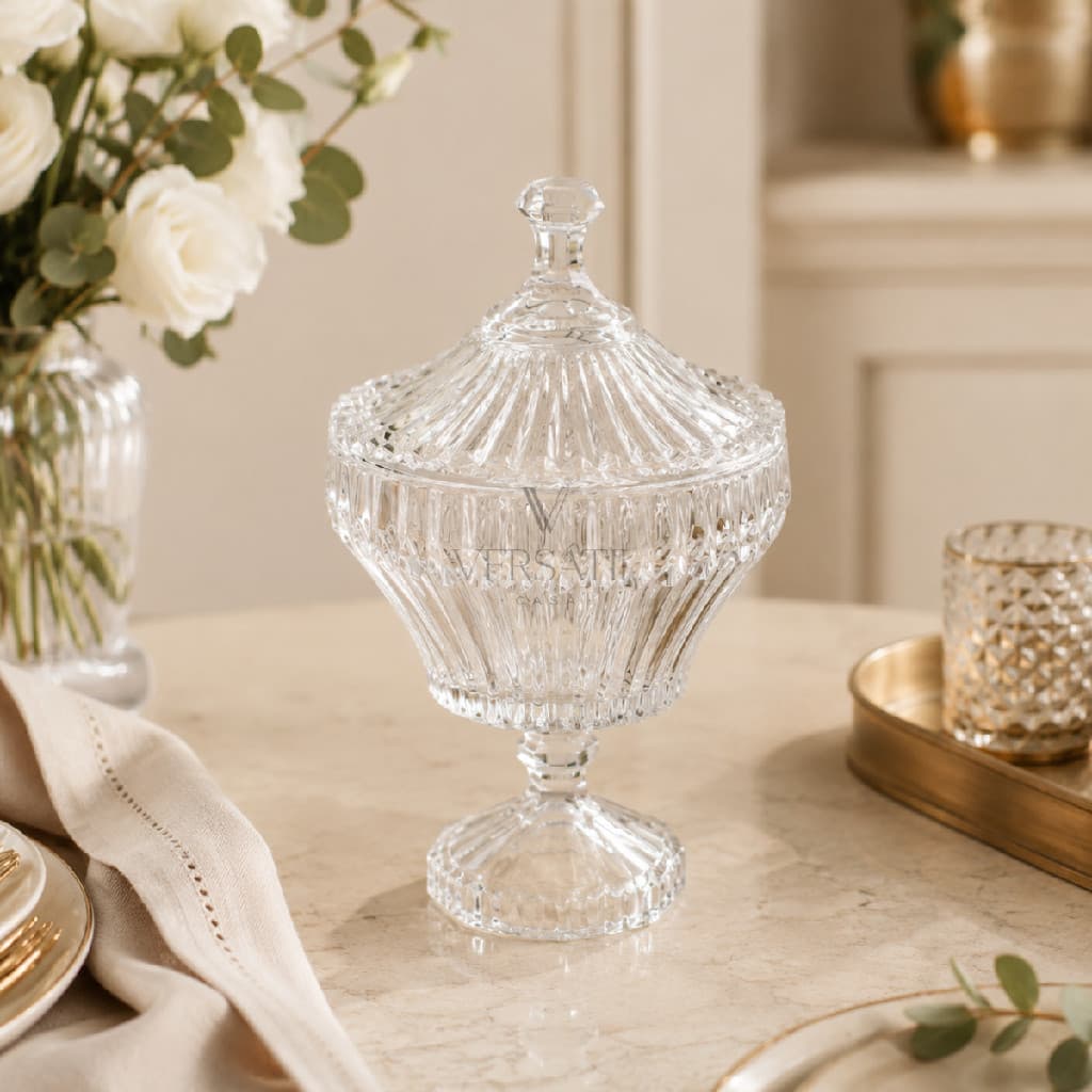 Potiche de Cristal com Pé Renaissance 17,5cm x 28,5cm Lyor Pote Bomboniere Centro de Mesa Pote Porta Condimentos