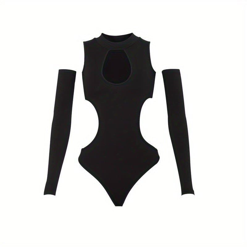 Body de Corte Sólido, Body Casual de Manga Longa com Gola Alta, Peça Única, Roupas Femininas