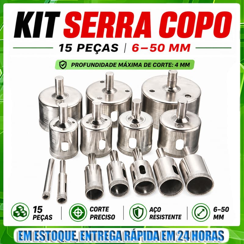Conjunto De 15 Brocas De Núcleo De Diamante Para Perfuração De Vidro , Granito E Cerâmica (6-50 mm)-Kit De Ferramentas