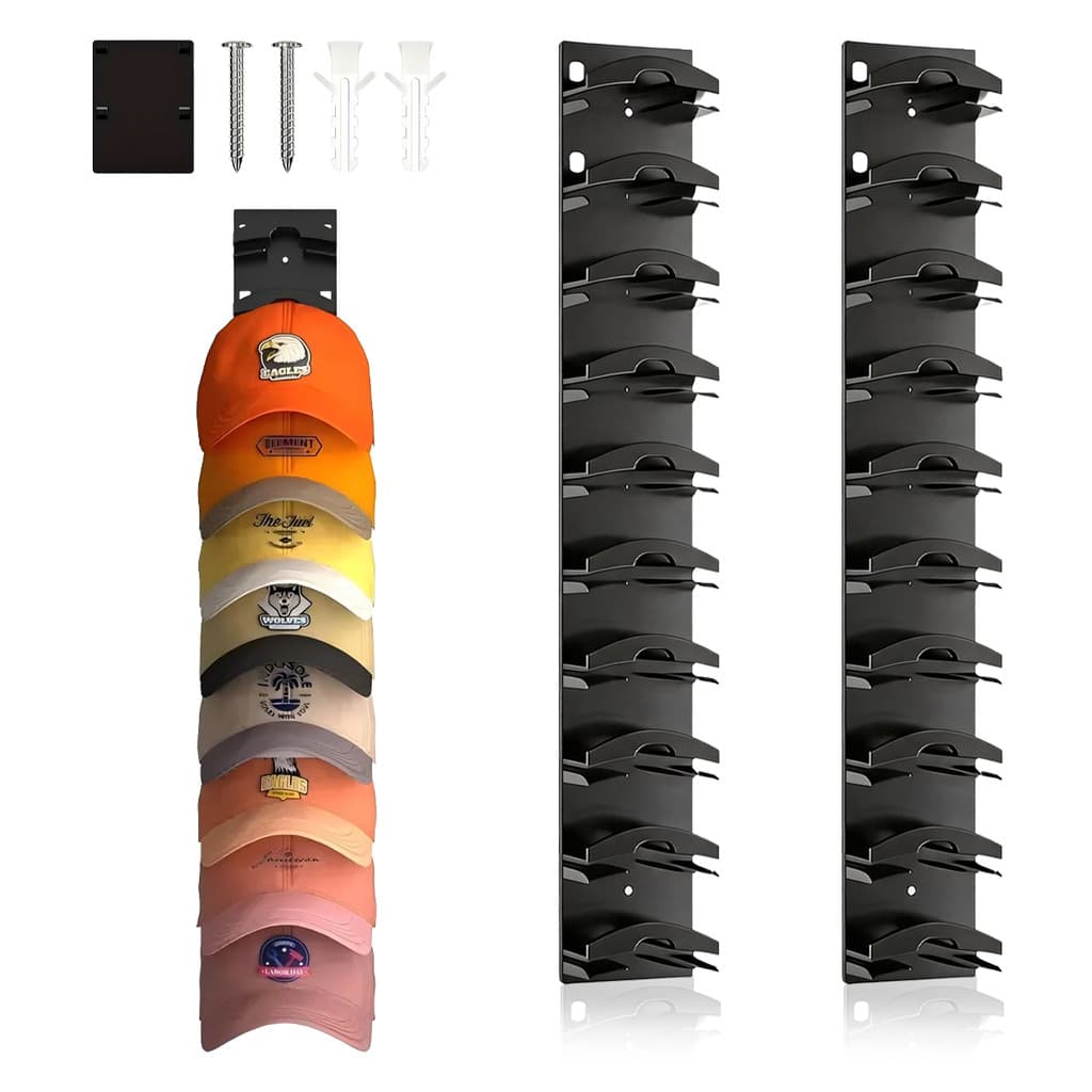 Suporte para Bonés 2 Unid – Organizador de Parede 20 Chapéus Autoadesivo/Parafuso