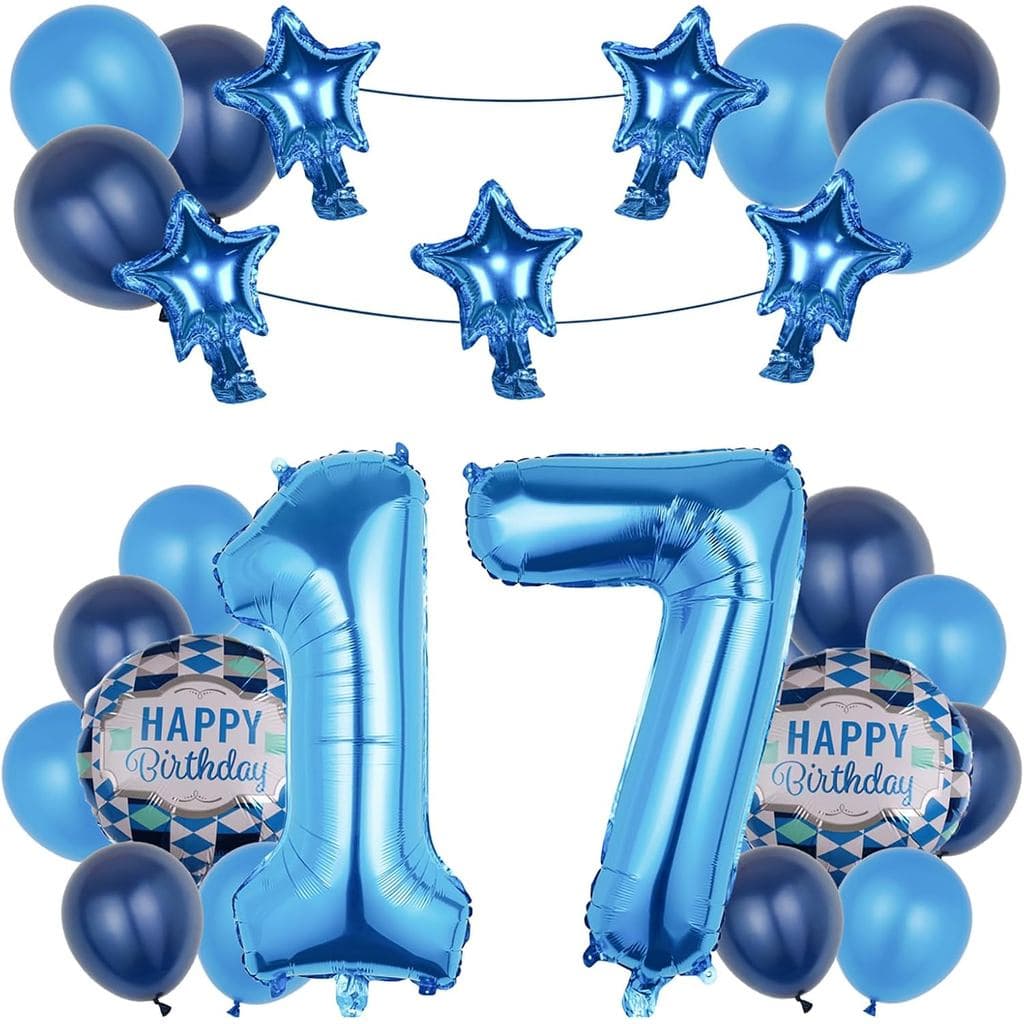 Decorações para Festa de 17º Aniversário, Conjunto de 29 Balões Azuis Número 17 de 40 polegadas, Balões de Mylar e Balõe