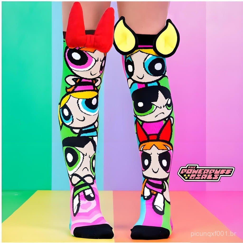 Meia As Meninas Superpoderosas Infantil 3D Malucas Divertida  Meias Cano Alto infantil Menina