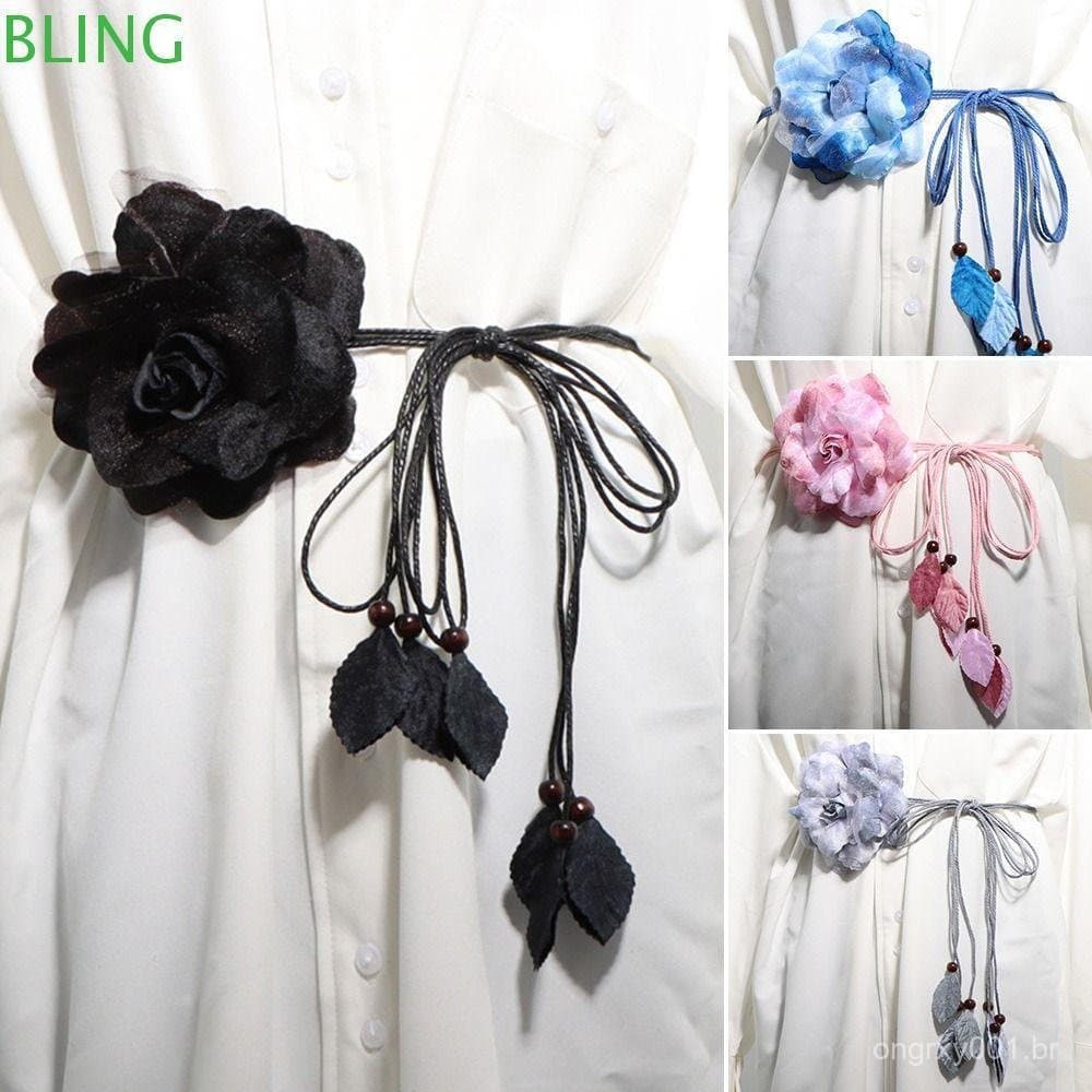 BLING Tecido Cintura Corda Moda Vestido Acessórios Grande Flor Decorativa Gravata Cinta