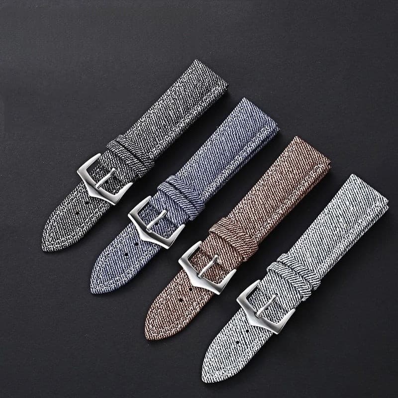 [Alça] Pulseira de couro genuíno de camada superior macia, lona jeans, acessórios de pulseira de relógio inteligente, te