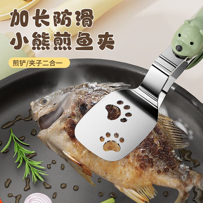 Espátula de fritura de aço inoxidável peixe fritar espátula clipe churrasco Multi-Purpose bife fritar espátula clipe dom