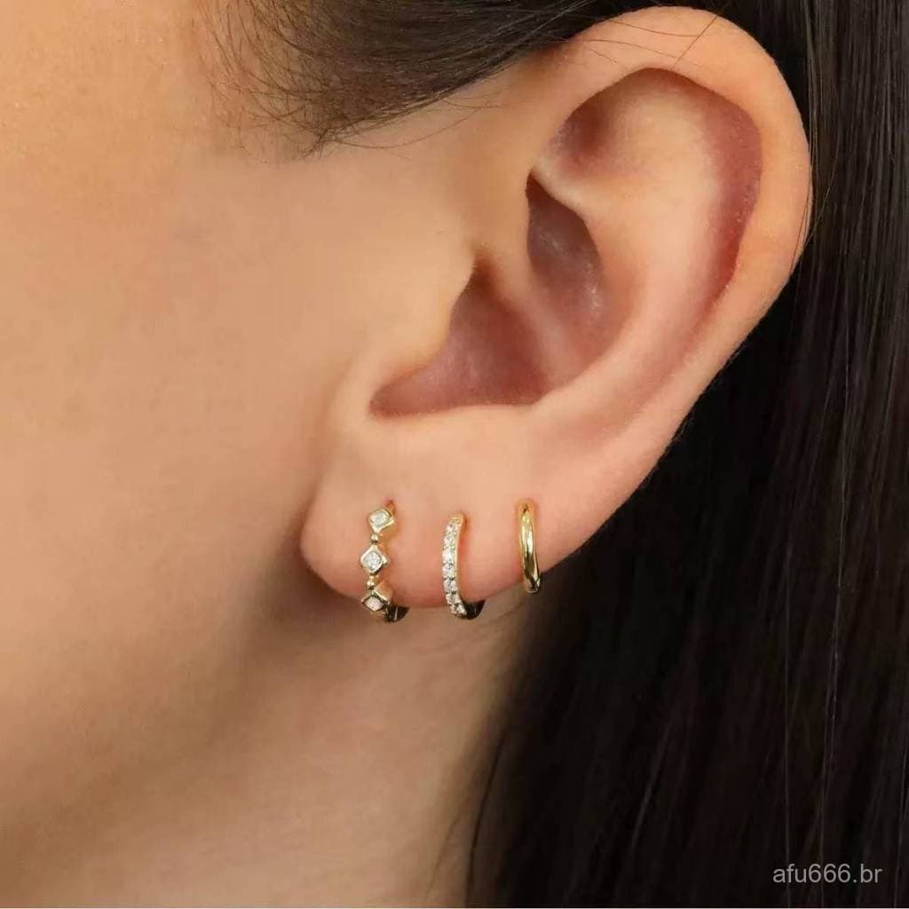 Brincos Argola De geometria Conjunto De Três Peças ins Moda Zircão Para Mulheres Unilateral
