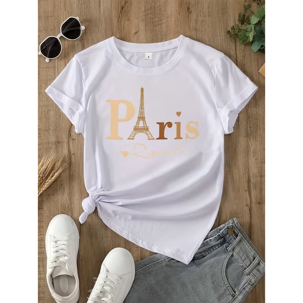 Tshirt Feminina Paris - Camisa Streetwear Feminina Unissex 100% Algodão Plus Size