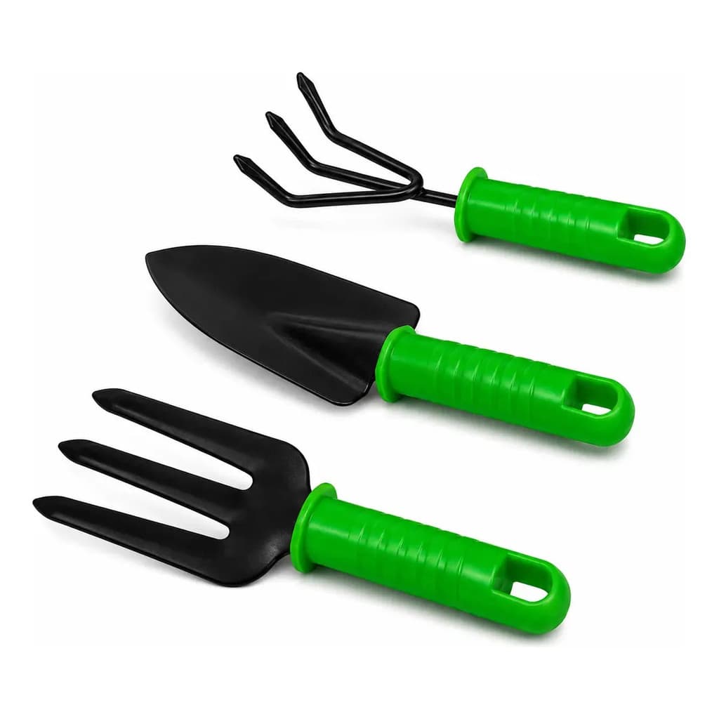 Kit Ferramentas Jardinagem 3 Peças Pá Garfo Ancinho Multiuso