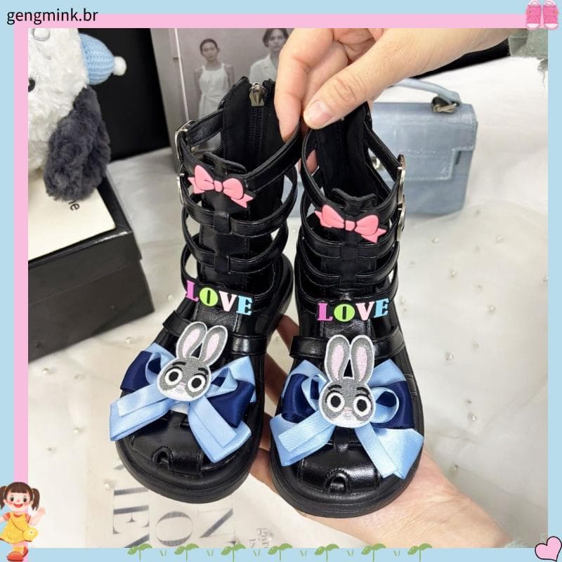 Meninas Baotou sandálias 2026 verão novo estilo crianças sapatos romanos de alta qualidade arco coelho policial sandália
