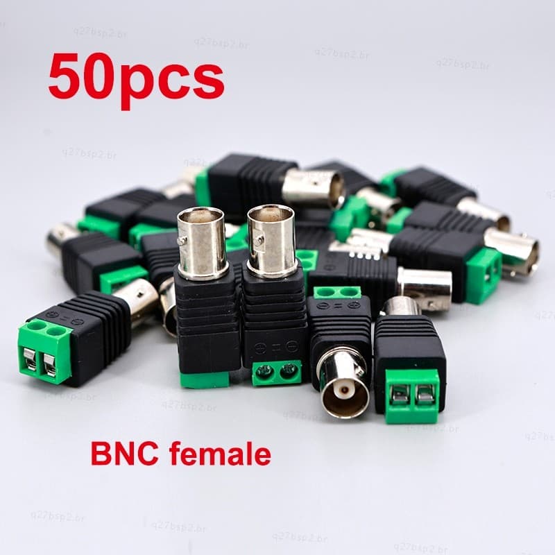 50 Peças 12V BNC Conector Fêmea Conversor De Plugue Balun De Vídeo Para Luz De Tira Led DVR Câmera CCTV BR27B2