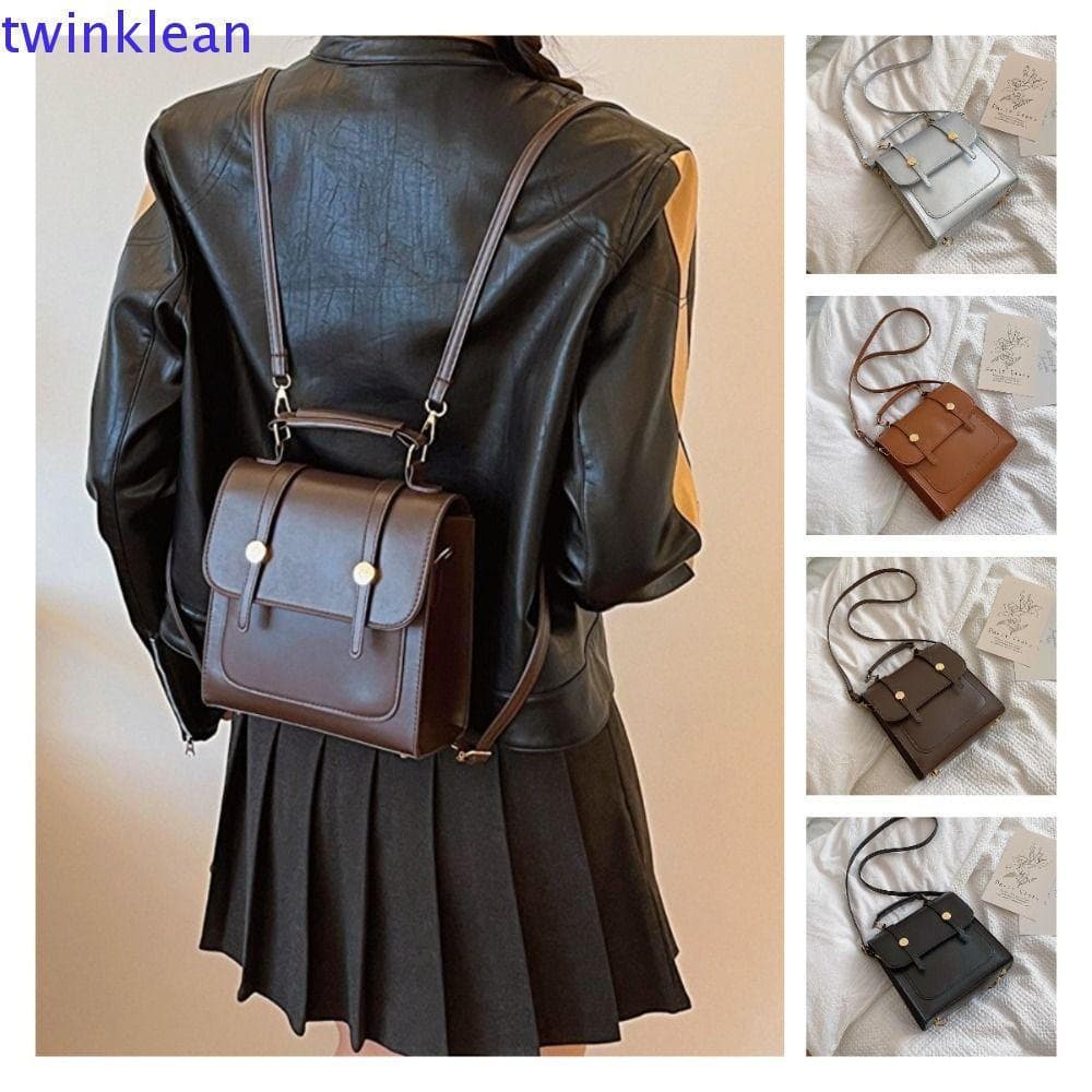 Mochila Escolar TWINKLEAN, Bolsa de Ombro Casual e Elegante, Mochila Vintage de Couro PU para Estudantes RF8O