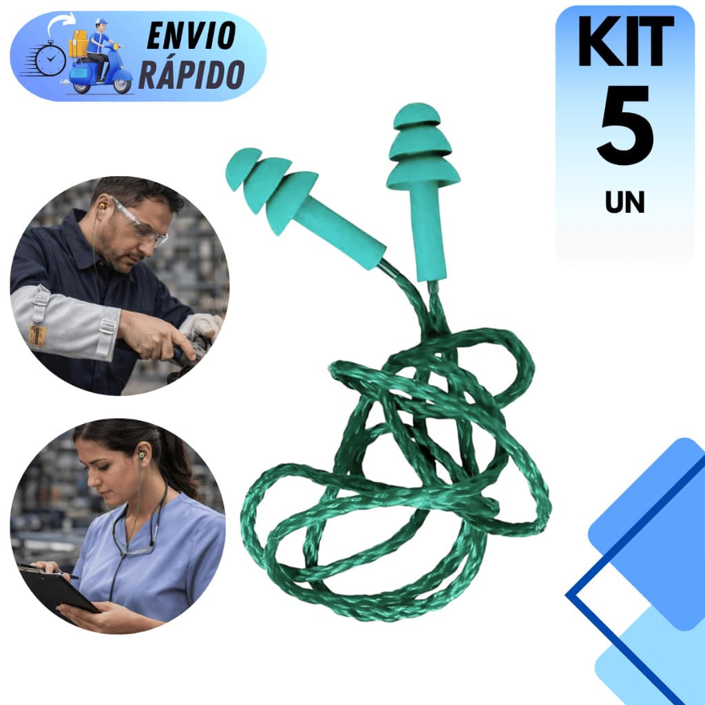 PROTETOR DE OUVIDO 17dB AURICULAR PLUG VERDE TRABALHO PARA INDUSTRIA CONTRA SONS E RUÍDOS ALTOS EPI COM CA