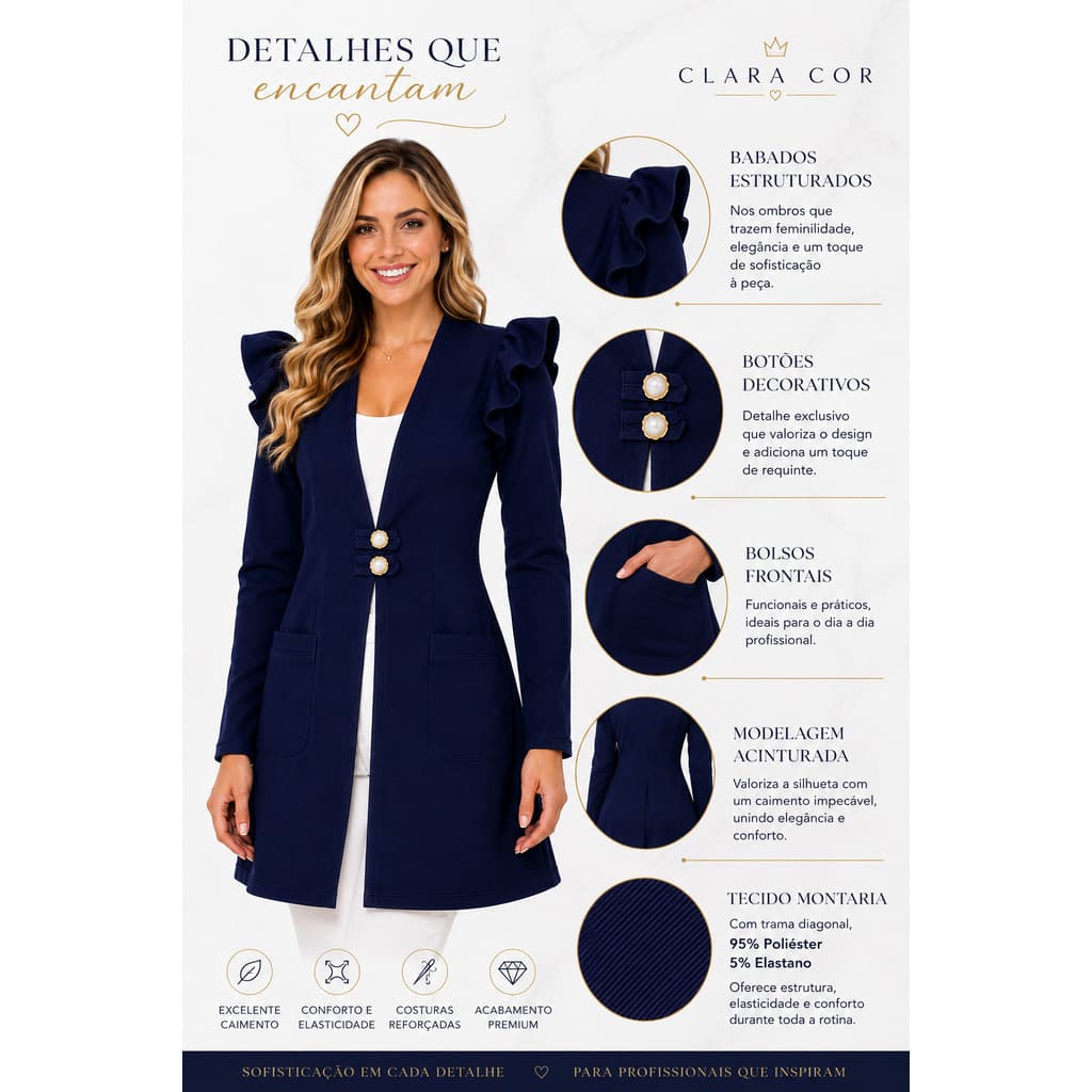 Jaleco Feminino Premium Acinturado Elegante Luxo