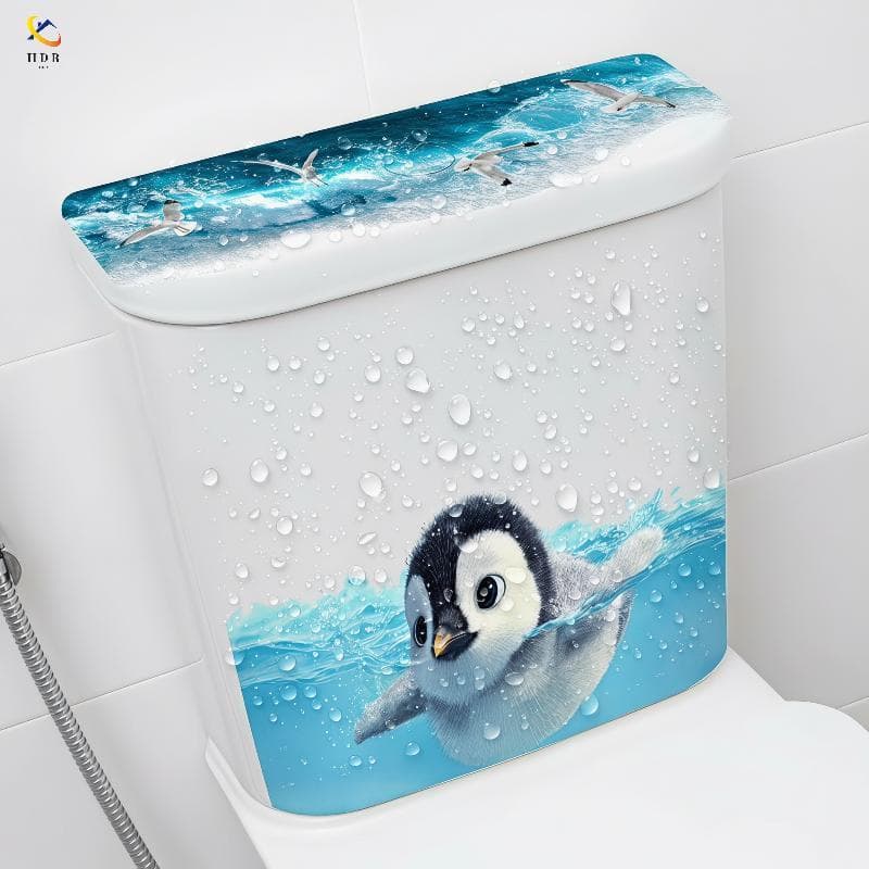 [Hdr] Pinguim De Natação Fofo Banheiro Stier Decalque Removível Autoadesivo À Prova D'água Para Tampa Tanque Decoração D