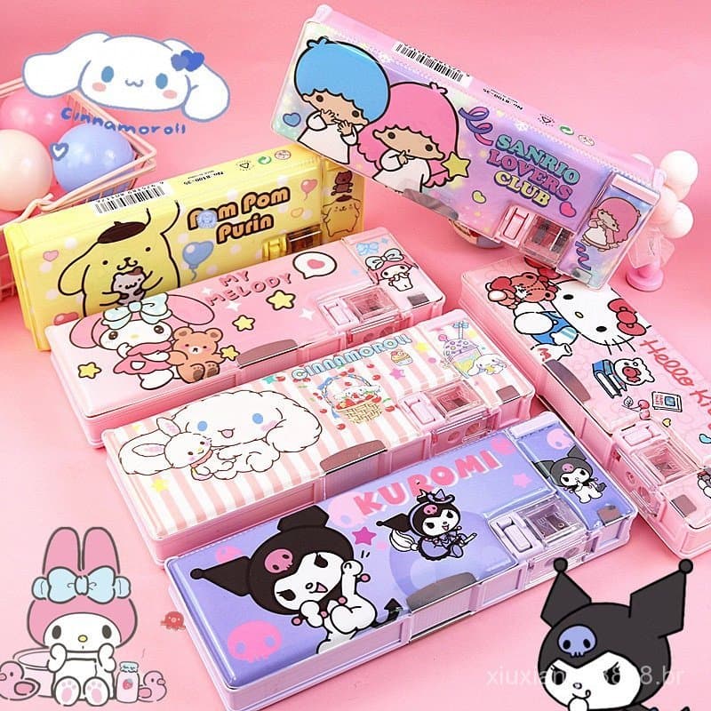 Estojo Dupla Face Sanrio Kuromi Heidi Cat My Melody Material Escolar *-& KV3C