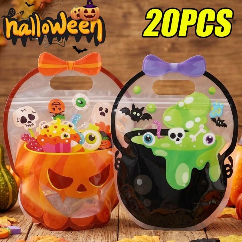 5-20 Unidades De Pote De Bruxa De Abóbora De Desenho Animado Sacos De Tratamento De Halloween-Bolsa Impermeável Espessad