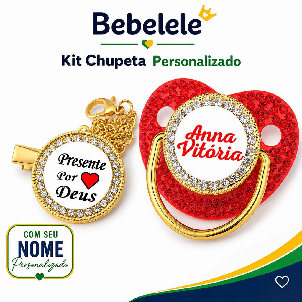 Chupeta plana para bebê com clipe de chupeta chupeta com nome de bebê