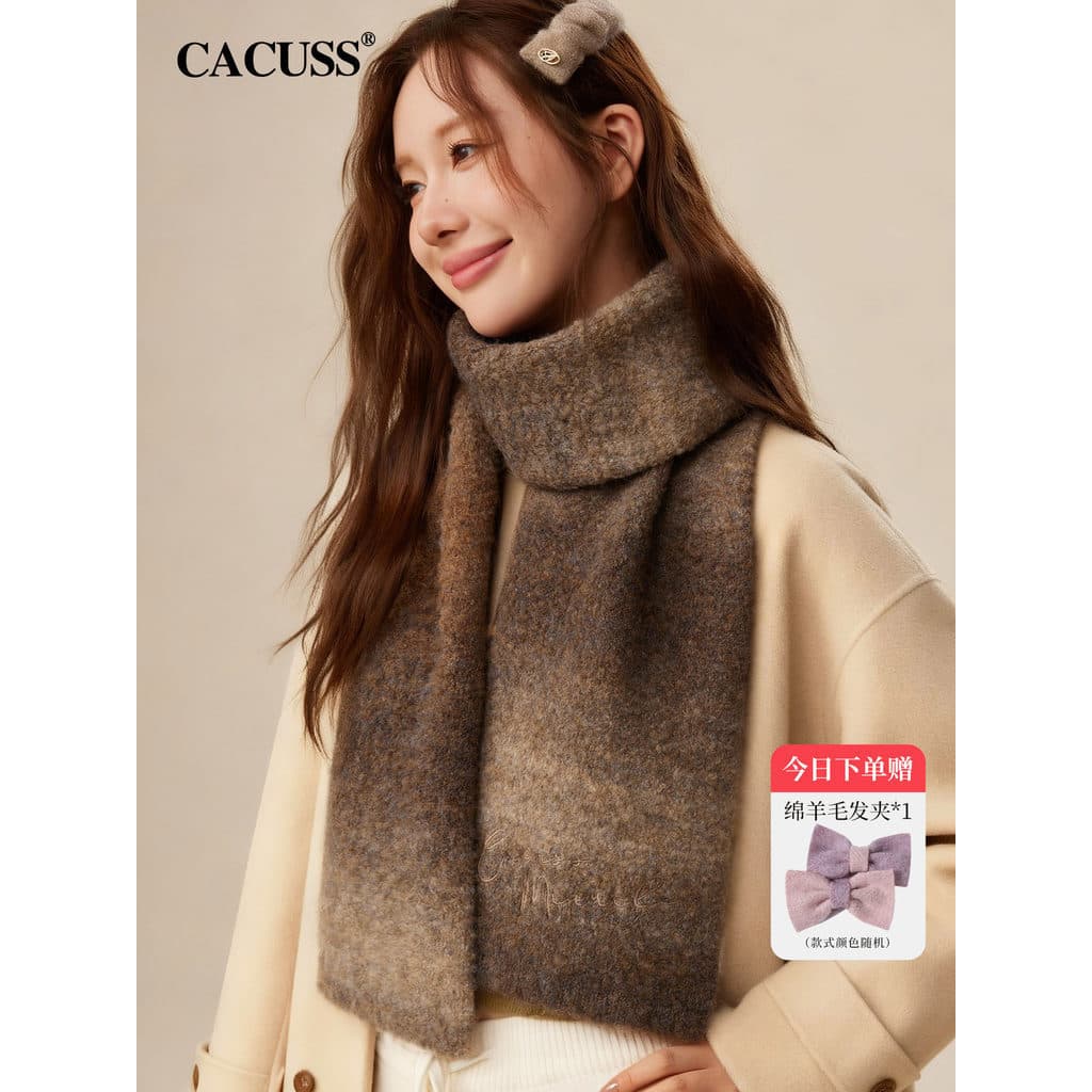 Cachecol circular com gradiente CACUSS para mulheres, gola de lã quente e espessa para o inverno, versão coreana elegant