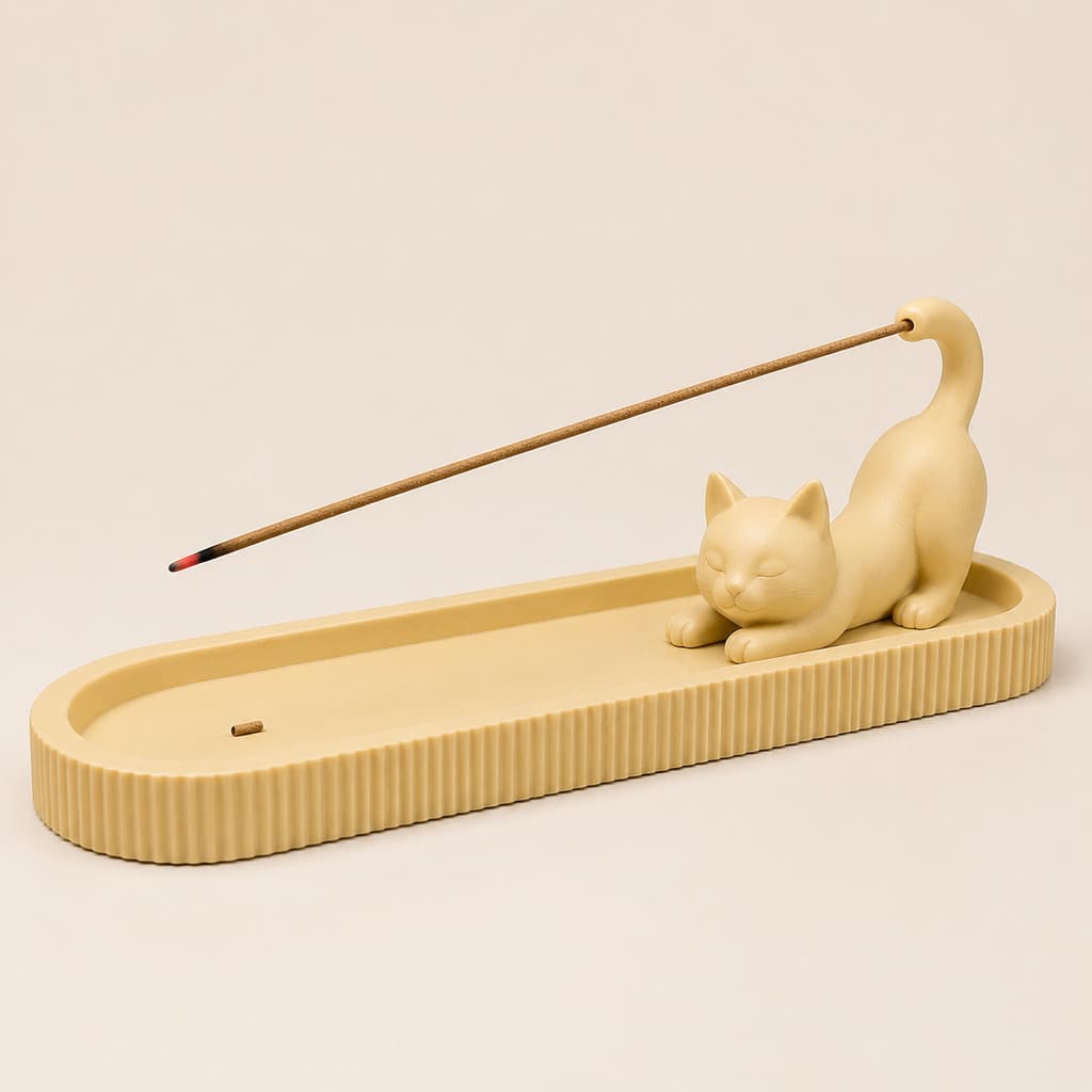 Porta Incenso Incensário Gato Suporte Decorativo Mesa Luxo PLA Premium 20cm