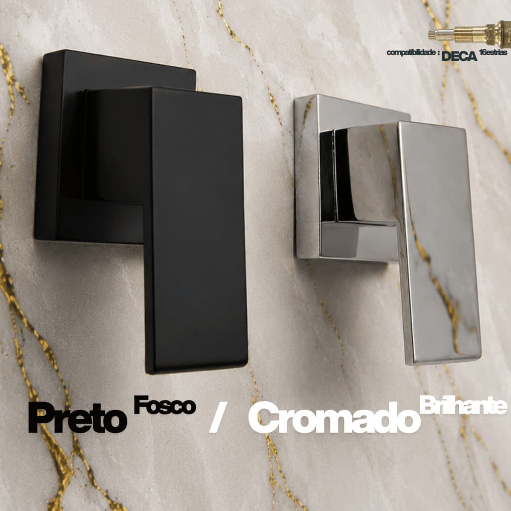 Acabamento Registro Deca cromado Chuveiro Elétrico Geral Gaveta Metal alavanca Quadrado Preto