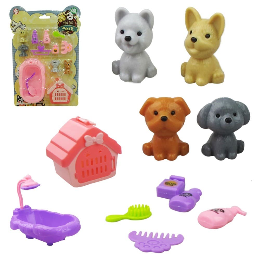 BRINQUEDO PET CACHORROS COM BANHEIRA E CASINHA + ACESSÓRIOS