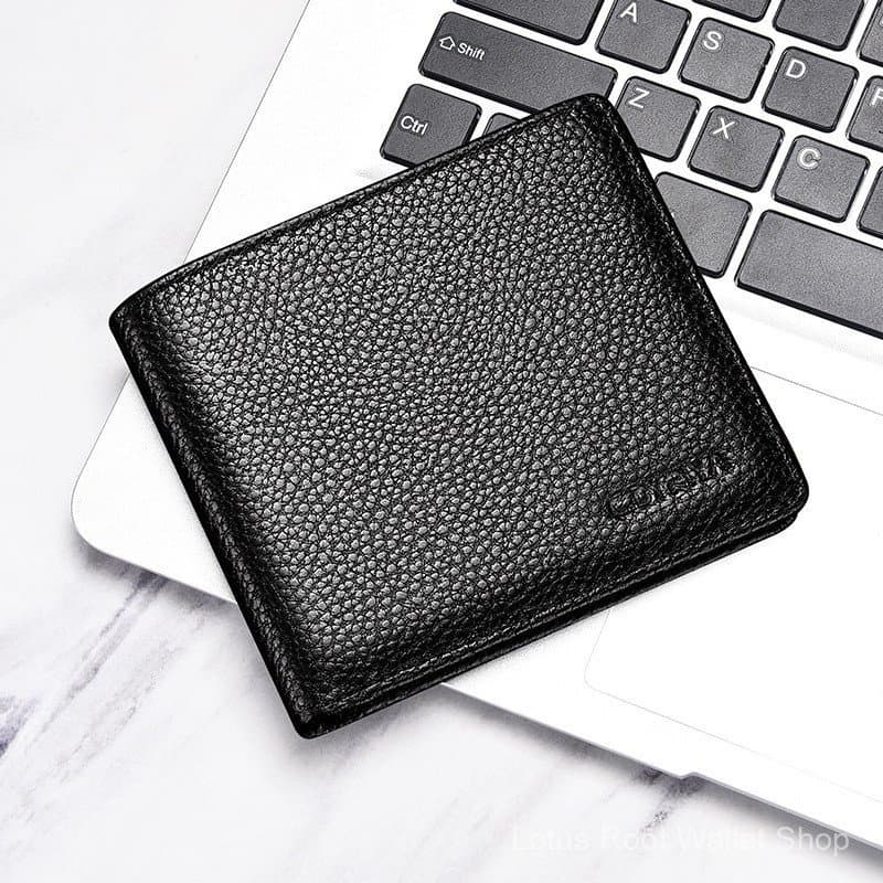 Carteira masculina de couro legítimo, curta e fina, com porta-moedas e porta-cartões, design simples, feita de couro bov