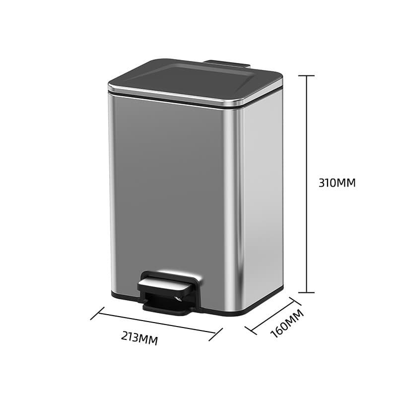 Novo estilo 8L quadrado lata de lixo de aço inoxidável doméstico caixa de armazenamento de grande capacidade sala de est