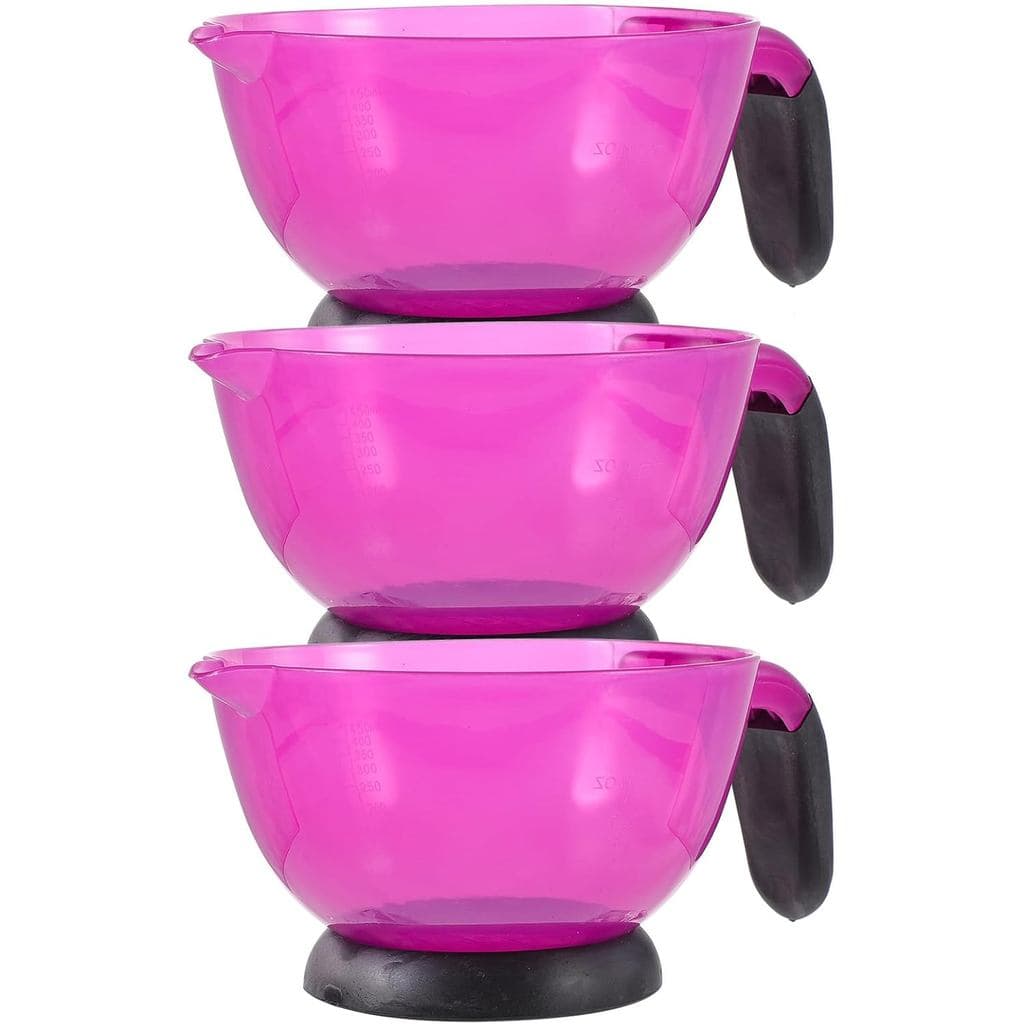 FUOYLOO 3 peças de tigelas de silicone roxas para coloração de cabelo com alças, recipientes resistentes para mistura de