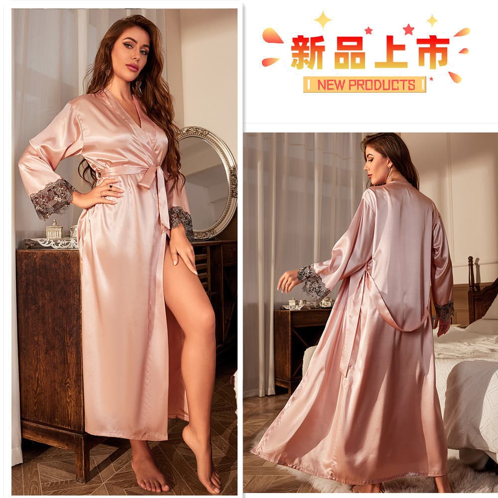 Cross-Border mais gordura plus Size pijamas moda feminina Casual solto cor sólida pijamas feminino longo simulação seda
