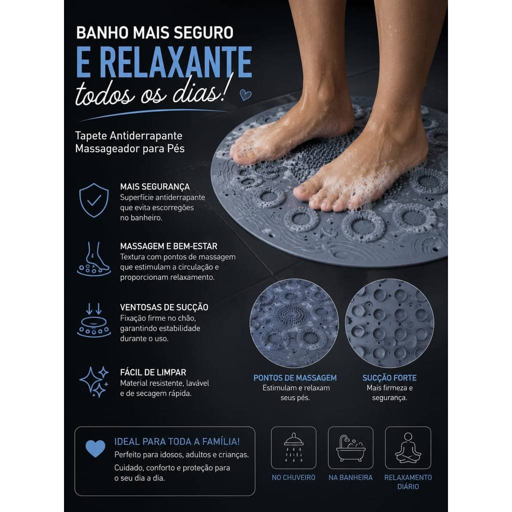 Tapete Antiderrapante Massageador Limpeza Pés