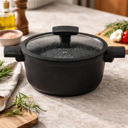 Panela Com Tampa De Vidro Duas Alças Max Black 20cm - Preta