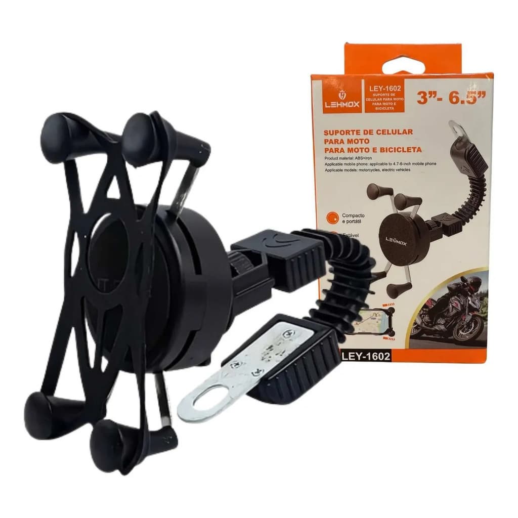 Suporte de Celular para Moto e Bicicleta LEY-1602 até 6,5 Pol para Guidão GPS