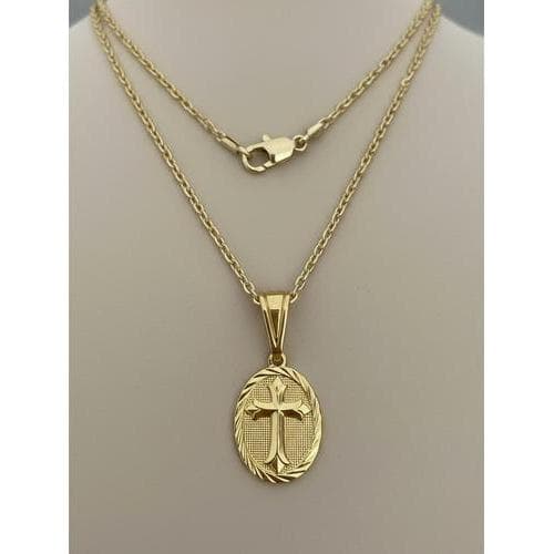 Cordão Cadeadinho 2mm Com Pingente Cruz Oval Banhados Dourado