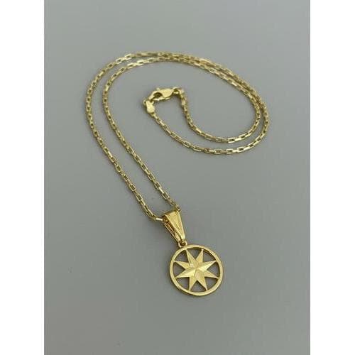 Cordão Maculino Tijolinho 1mm Com Estrela 8 Pontas Banhados