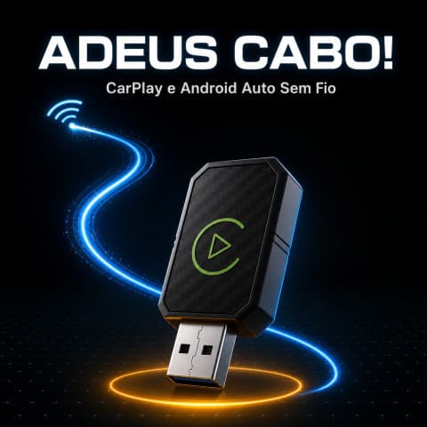 Adaptador CarPlay e Android Auto Sem Fio Wireless USB-A com Conversor USB-C Bluetooth Wi-Fi Plug and Play