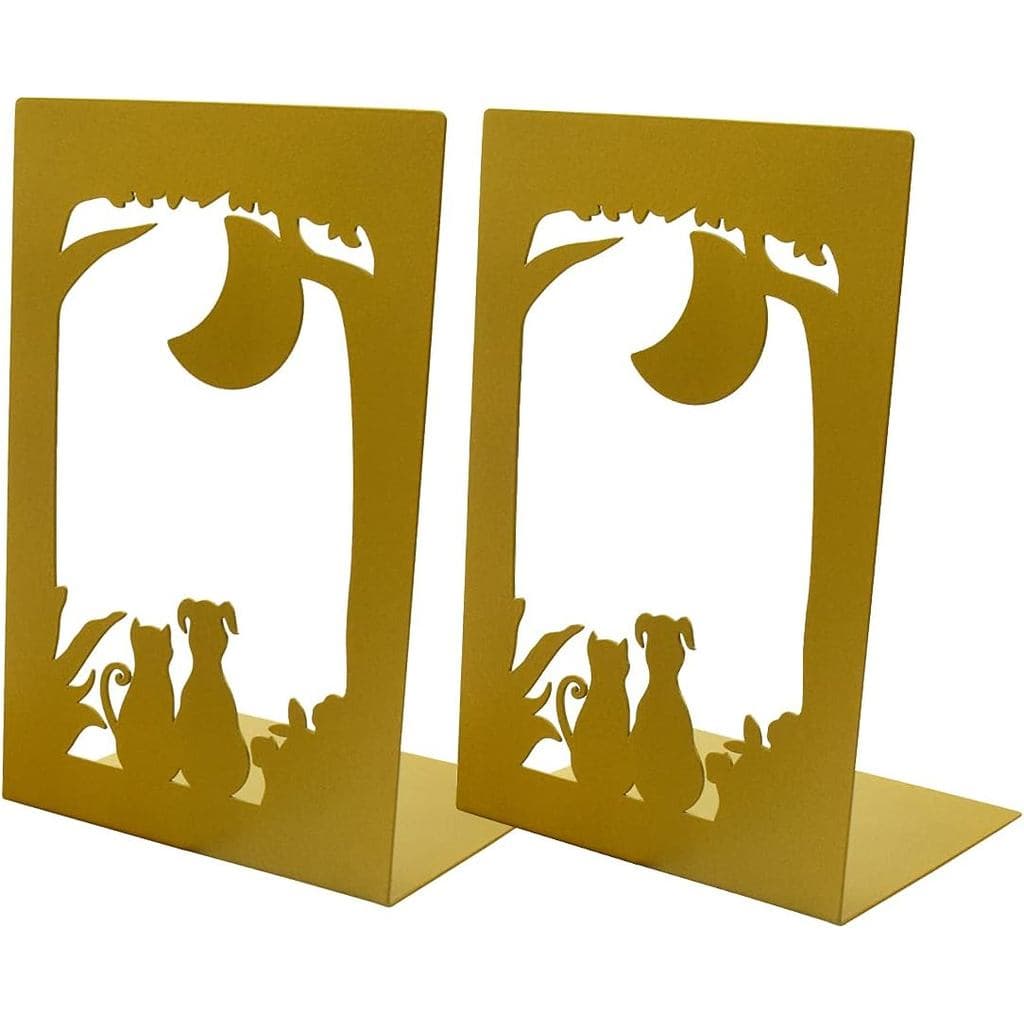 Suporte de Livros Metálico para Prateleiras, Apoios de Livros Decorativos com Base Antiderrapante, 1 Par, Dourado-Lua MO