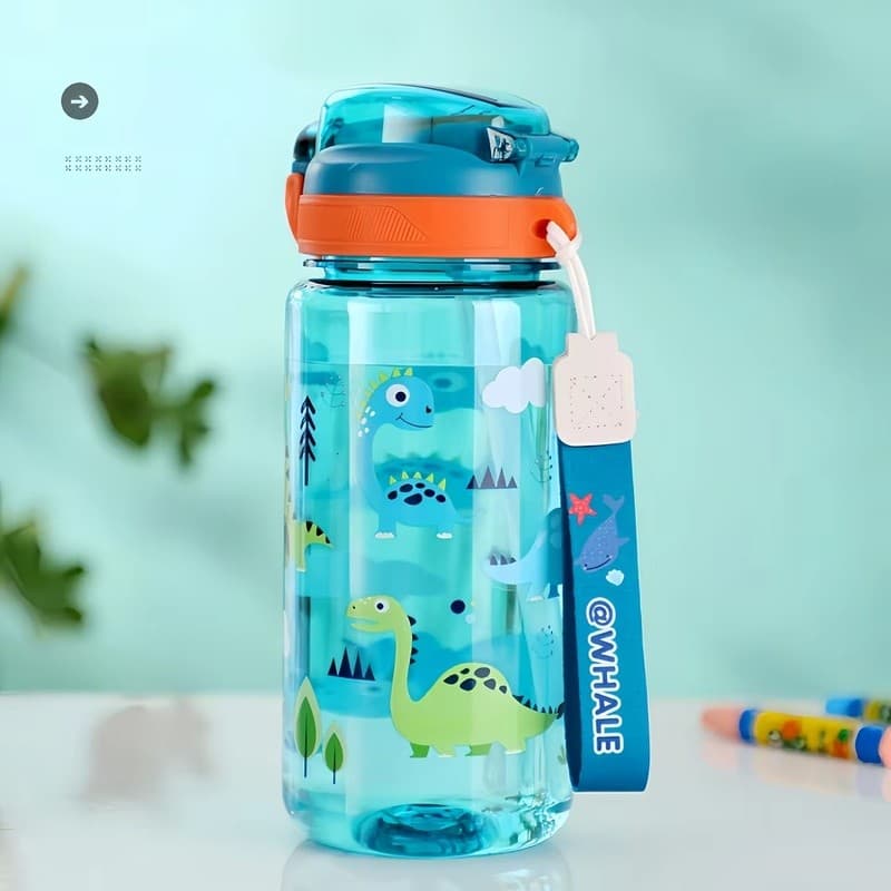 Garrafa De Água De Dinossauro De 600ml Para Crianças , Copo Fofo Com Canudinho De Desenho Animado Canudo De Silicone , À