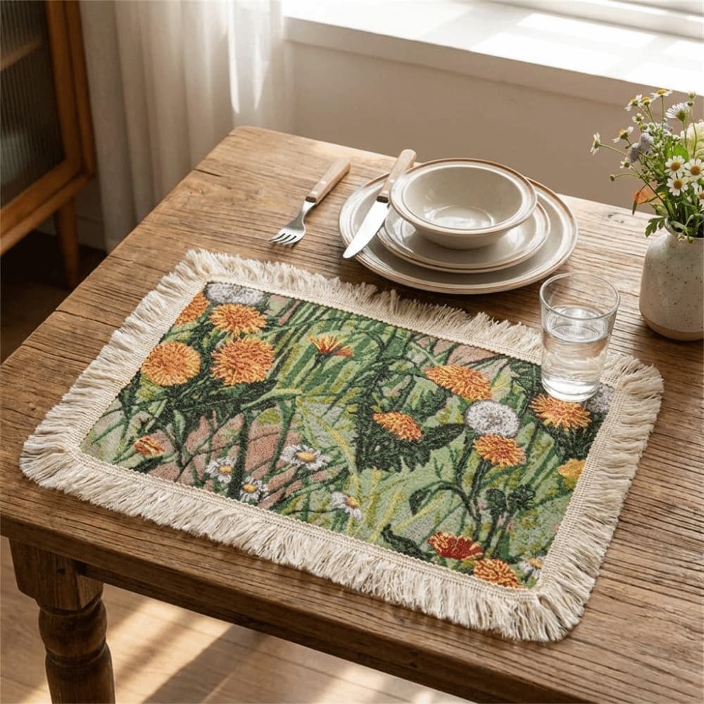 MXFASHIONE Jogos Americanos Com Borla Floral , Tapetes De Mesa Tecidos Espessos Resistentes Ao Calor , Retrô Americano
