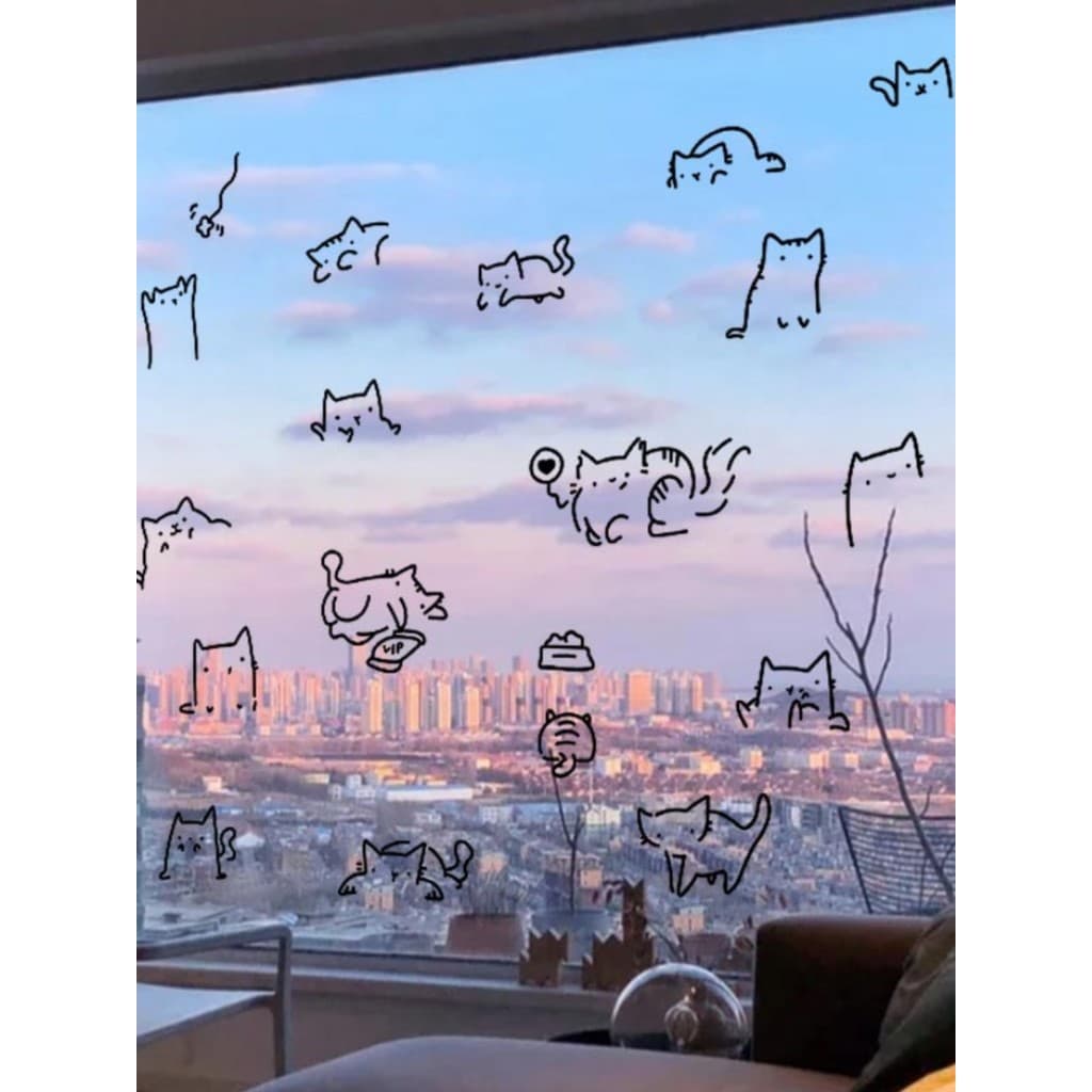 Um grande grupo Meow bonito padrão gato criativo Pet Shop gato café sofá quarto fundo decoração adesivo de parede