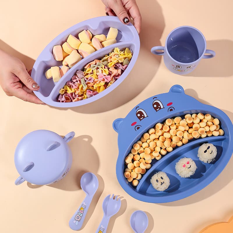 [Estoque pronto] Xiaojian Prato de jantar infantil antibacteriano conjunto de 7 peças talheres conjunto de prato de jant