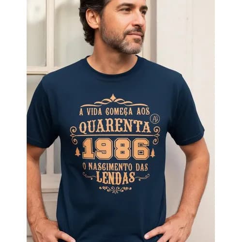 Camiseta Masculina A Vida Começa Aos 40 1986 O Nascimento das Lendas 100% Algodão Premium