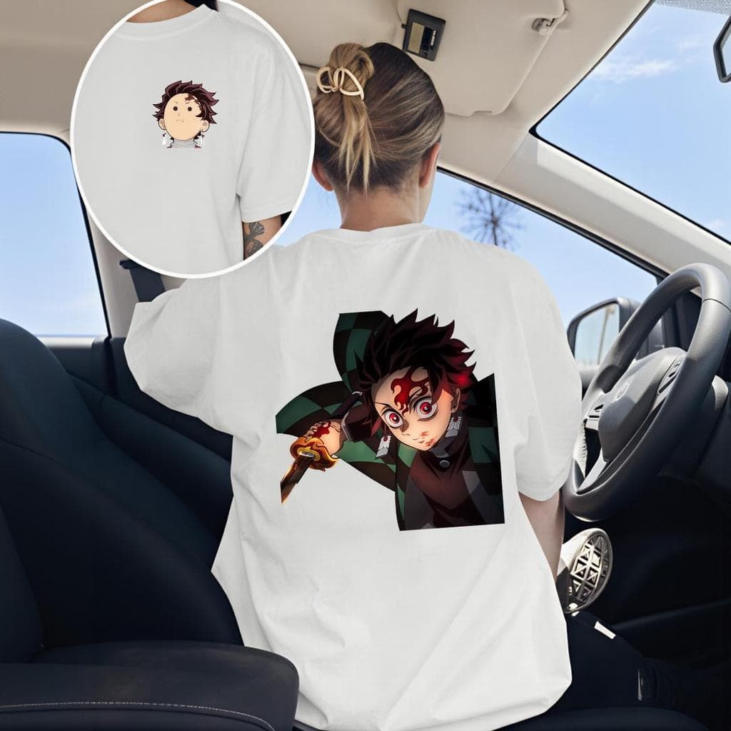 Camiseta Oversize Unissex Estampa Arte de Desenho nas Costas, Camiseta de Algodão Manga Curta Confortável para Dia a Dia