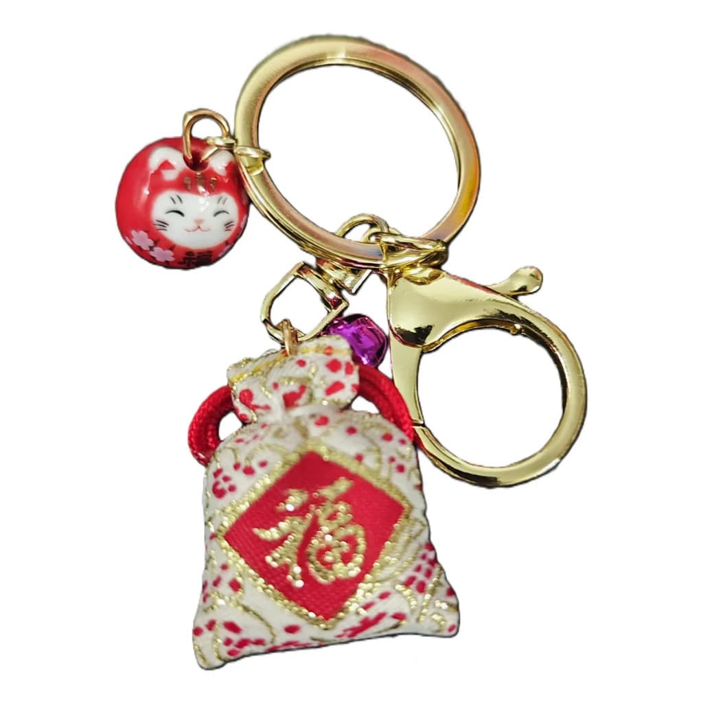 Chaveiro Amuleto Gato da Sorte com Gancho e Argola –Manekneko -  Prosperidade, Sorte  e Proteção