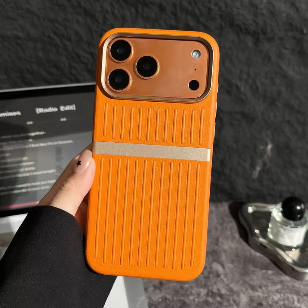 Para Listras De Luxo Couro Do Plutônio Magnético Caso Telefone iPhone 17 16 Pro Max Lente Liga Carregamento Sem Fio Al B