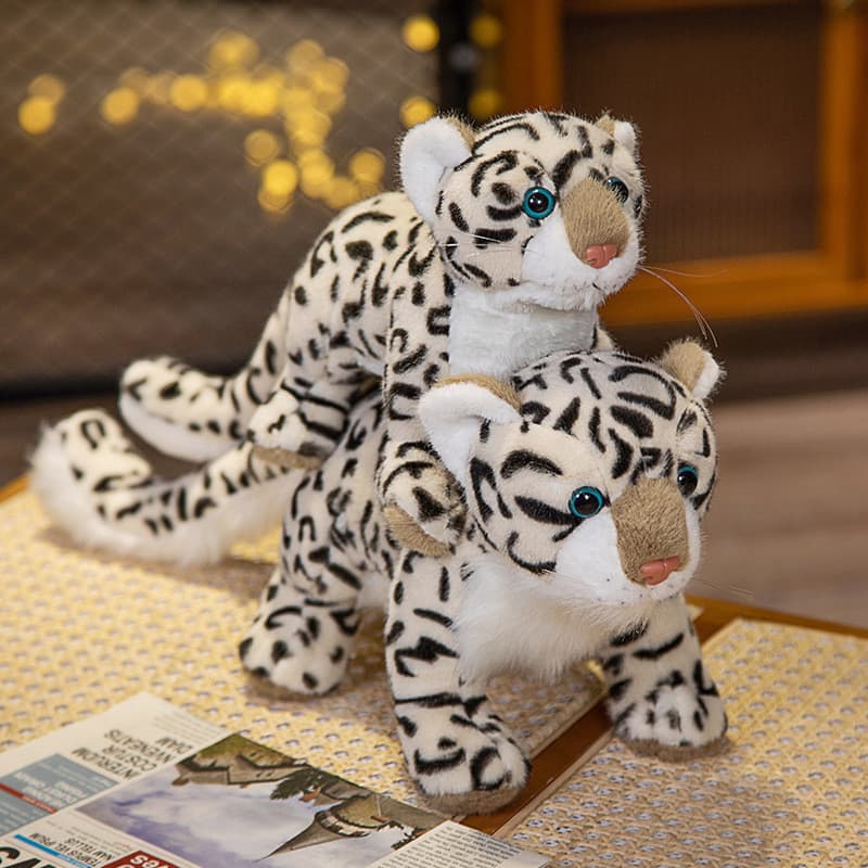 Simulação neve leopardo boneca brinquedo de pelúcia leopardo boneca Pop anel pulseira zoológico comemorativo crianças pr