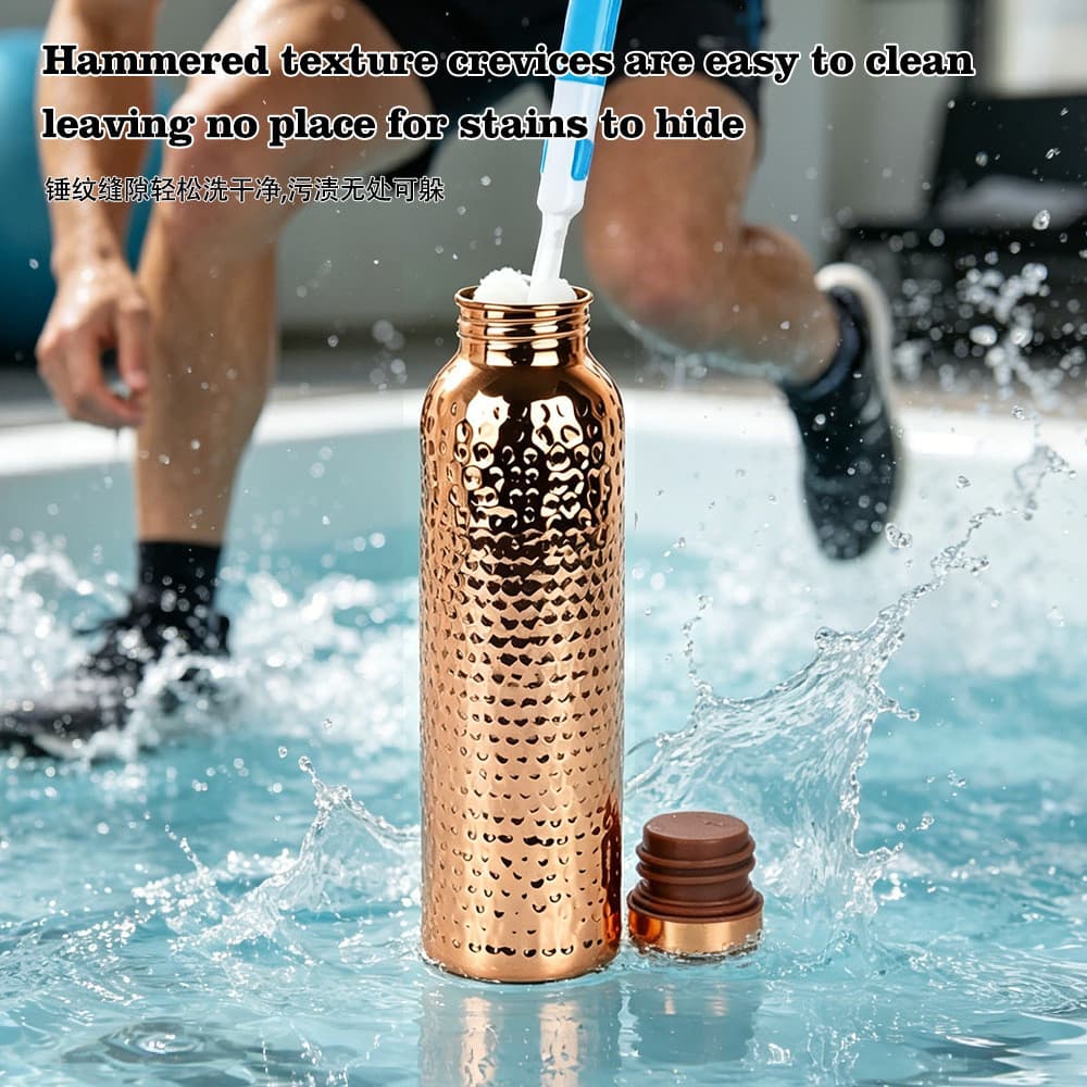 2026 304 Aço Inoxidável Hammer Padrão Garrafa de água 800ml Galvanoplastia de camada única Cor de cobre Garrafa de água
