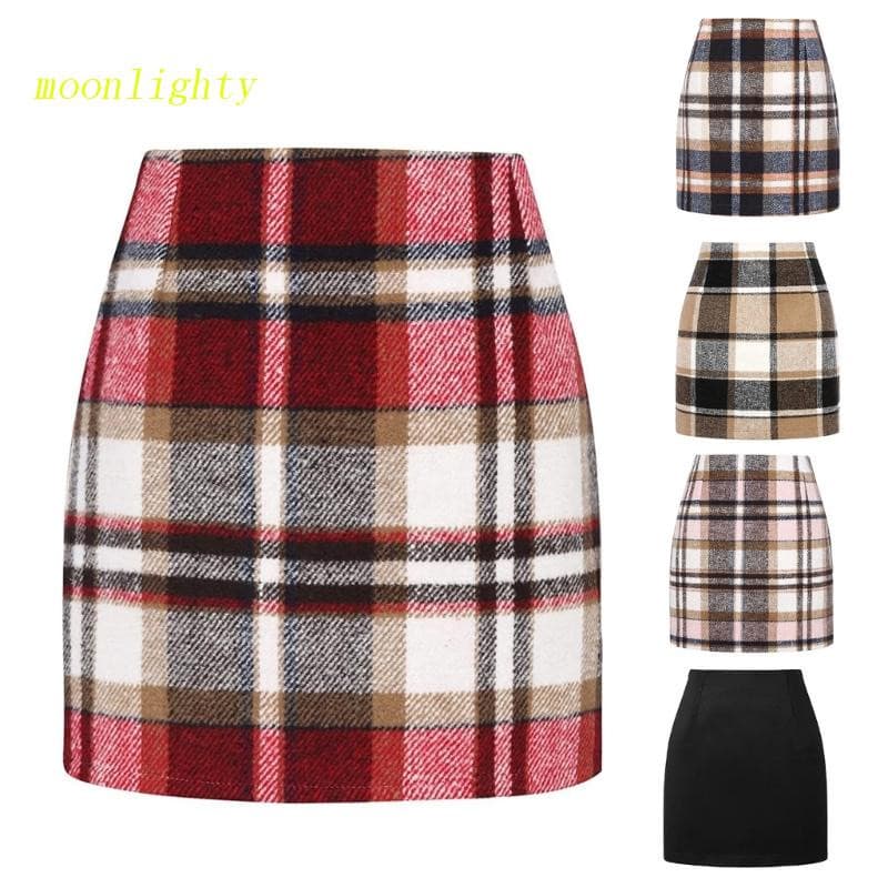 gotitonmegot Mini-Saia de Lã Xadrez Curta para Outono/Inverno RZJJ