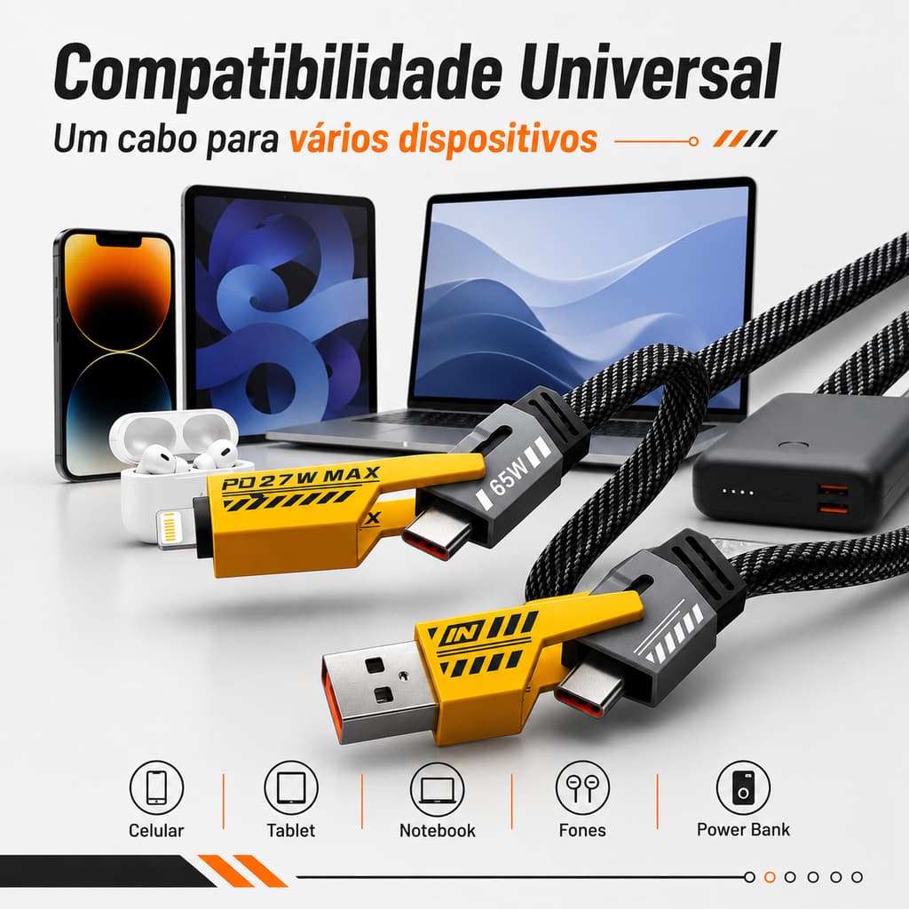 Cabo de dados mecânico de 65 W compatível com carregamento rápido 4 em 1 USB Type-C para iPhone