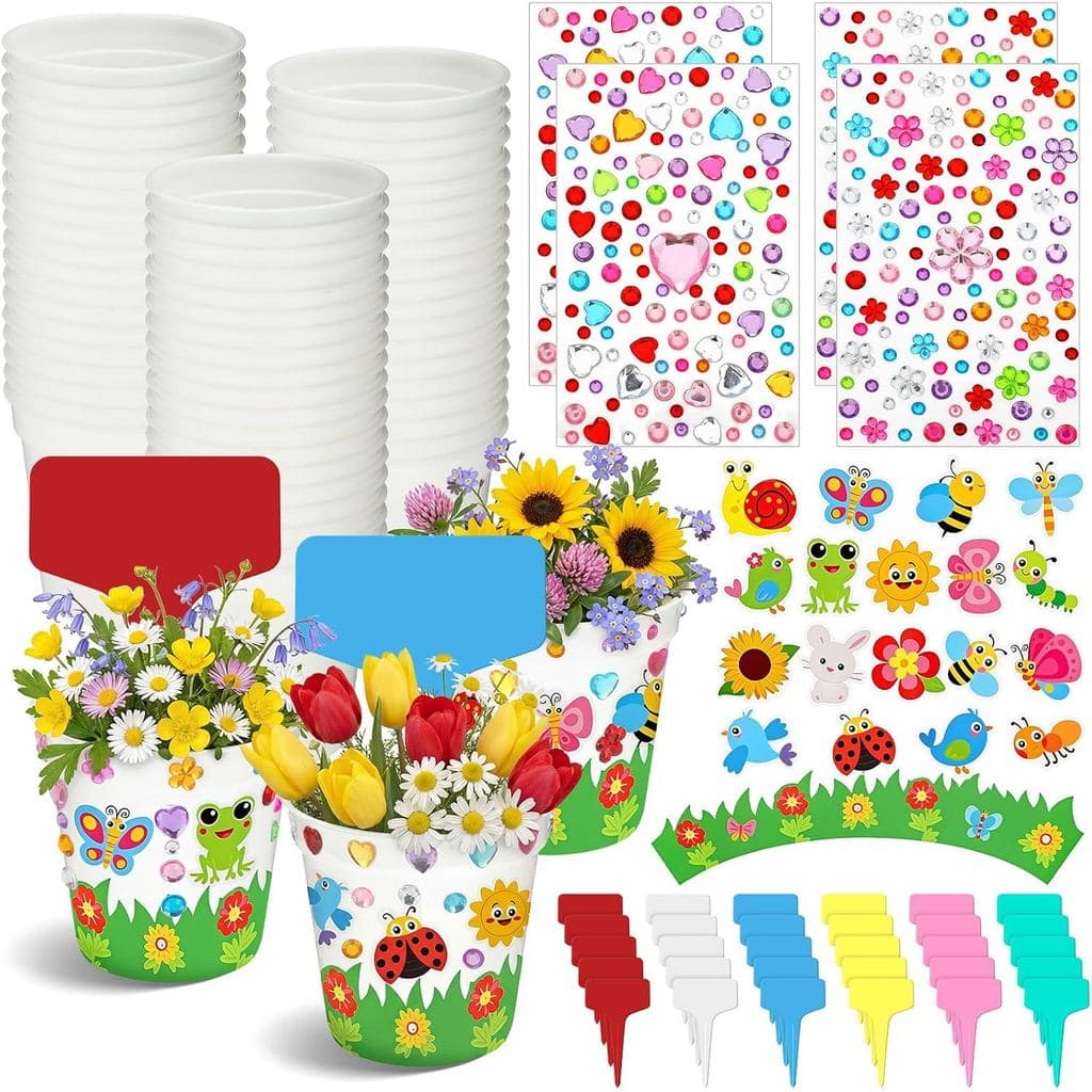 Motipuns 30 Conjuntos de Kit de Artesanato para Vasos de Flores, Vasos de Flores DIY para Crianças com Cartões Coloridos