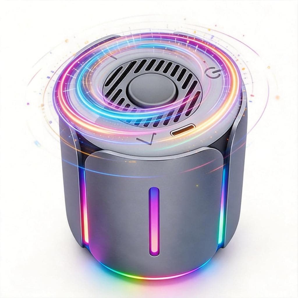 Caixa de Som Bluetooth Interativa com Luz RGB – Giroscópio de Metal para Mesa, Caixa de Som Portátil com Luz Noturna LED